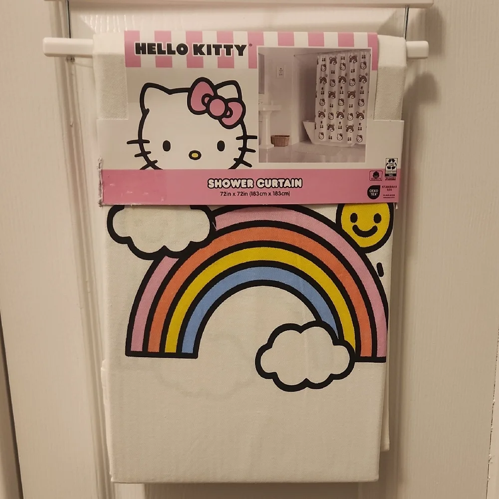 Hello Kitty Pink and Rainbow Shower Curtain